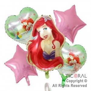 SET DE GLOBOS METALIZADO SIRENITA 5 UNIDADES X 1